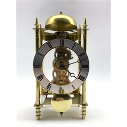 Sewills of Liverpool brass skeleton lantern clock, 30 hour movement with passing strike, silvered dial, W11cm