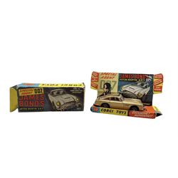 Corgi Toys 261 diecast Special Agent 007 James Bond's Aston Martin DB5 from the James Bond Film Goldfinger with two bandit figures, boxed with pictorial diorama stand