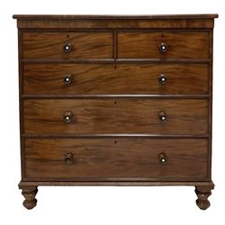 Victorian mahogany chest, fitted with two short and three long graduating cock-beaded drawers, raised on faceted tapering supports, turned handles with ivory roundels 

This item has been registered for sale under Section 10 of the APHA Ivory Act