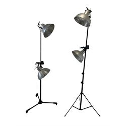 Two industrial lights with aluminium shades