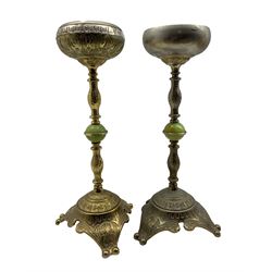 Pair of Eastern style ornate metal standing ashtrays H57cm