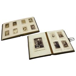  Victorian leather photograph album with lithographed pages, metal clasp and contents of portrait photographs and one other