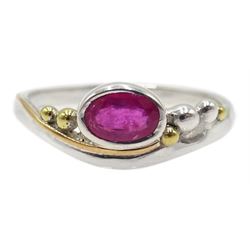 Silver and 14ct gold wire ruby ring, stamped 925