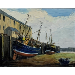 Jack Rigg (British 1927-): 'Low Water at Bridlington' oil on board, signed and signed and inscribed verso 52cm x 67xcm ARR may apply to this lot