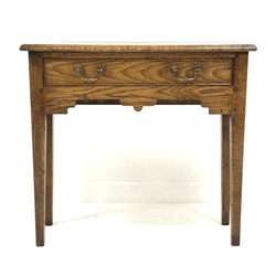 18th century style oak side table, with single drawer over shaped apron, raised on square tapered supports, W79cm