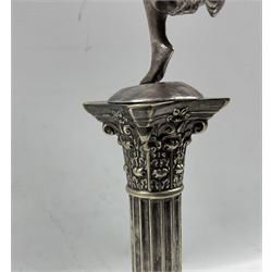 1930's silver plate golf trophy, Corinthian style column topped with winged figure and engraved on base H54cm