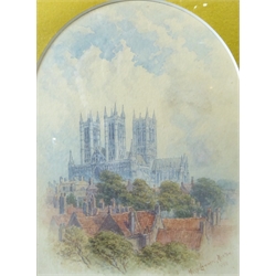  Mary Lowndes-Norton (British 19th-early 20th century): Looking Towards Lincoln Cathedral, watercolour signed and dated 1898, 18.5cm x 14.5cm  