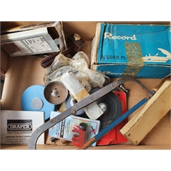 Box of assorted hand tools including Record and Stanley planes etc  