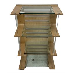 Laminate bend birch plywood hi-fi shelving unit, four-tier with glass insets 