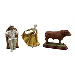 Border Fine Arts model of a Limousin Bull A0739, Royal Doulton figure 'Taking Things Easy' HN2680 and another 'Kirsty' HN2381 (3)