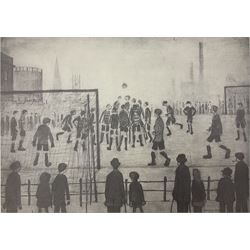 After Laurence Stephen Lowry R.A. (British 1887-1976): 'The Football Match, limited edition monochrome lithograph blind stamped and numbered 356/1500 in pencil 28cm x 39cm (unframed)