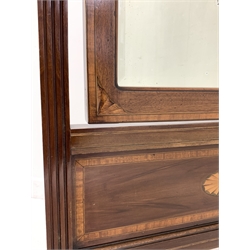 Edwardian Sheraton revival mahogany cheval dressing mirror, fitted with bevelled swing mirror in a mahogany frame with shell inlay and satinwood band, fluted upright supports with turned finials, fluted serpentine out splayed supports, boxwood and ebony stringing throughout