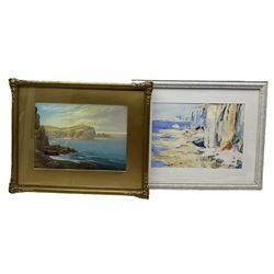 Roland Stead (British early 20th century): Coastal Landscape, gouache signed; Peggy Savage (British 20th century): 'Beach and Cliffs', watercolour signed and titled verso 26cm x 37cm (2)