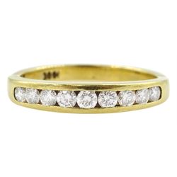 18ct old channel set round brilliant cut diamond half eternity ring, stamped, total diamond weight approx 0.55 carat