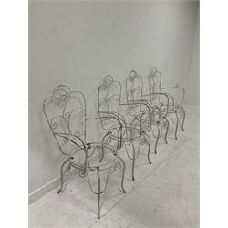 Set four white wirework garden chairs 