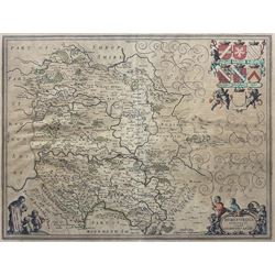 Jan Jansson (Dutch 1588-1664): 'Herefordia Comitatus Vernacule - Herefordshire', 17th century engraved map with hand-colouring, pub. Amsterdam 1646, 37cm x 49cm