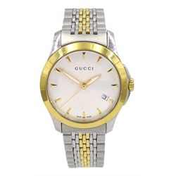 Gucci ladies stainless steel and gold-plated quartz wristwatch, Ref. 126.5, boxed with additional link