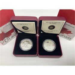 Sixteen Royal Canadian Mint fine silver ten dollar coins, dating from either 2013 or 2014, all cased 