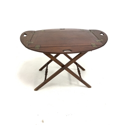 19th century mahogany butlers tray, on folding stand, W94cm
