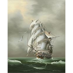 Winston (Continental 20th century): Man of War Ship at Full Sail, oil on board signed 50cm x 40cm