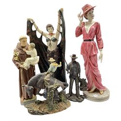Large 'Academy' resin model of a dancer H60cm, another large resin model of a lady and three other figures (5)