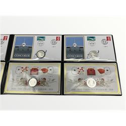 Two silver proof  three coin cover collections '2019 50th Anniversary of Concorde' and '2020 Centenary of the Unknown Warrior', each housed in a Harrington & Byrne folder with certificate