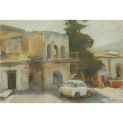 Avraham Azemon (Azmon) (Israeli 1916-2008): Street Scene, pastel indistinctly signed and dated '83, 33cm x 48cm