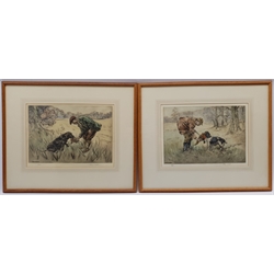 Henry Wilkinson (British 1921-2011): Dogs with the Catch, pair coloured drypoint etchings signed and numbered in pencil 28cm x 38cm (2)