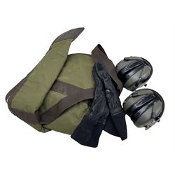 Two pairs of electric ear defenders, pair leather left-handed shooting gloves and a gun slip 