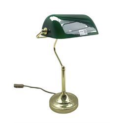 Brass bankers style lamp with green shade H45cm