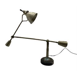 20th century adjustable desk lamp attributed to Edouard Wilfred Buquet (French1886–1999) with two counter weights and weighted base, stamped 'Everyway' Patent no. 221483 H67cm 
