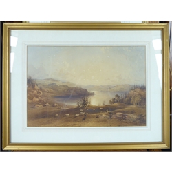  Charles Frederick Buckley (British 1812-1869): Sheep Grazing in a River Landscape, watercolour signed 24cm x 37cm and Attrib. Thomas Pyne (British 1893-1935): Logging, watercolour indistinctly signed verso 29cm x 22cm (2)   