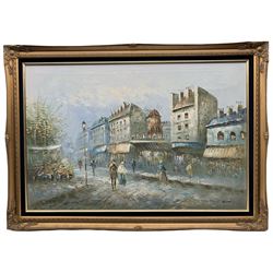 French School (20th century): Impressionist Street Scene with Moulin Rouge, oil on canvas signed 'Burnett' 60cm x 80cm