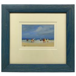 Georgina Hart (British contemporary): Impressionist beach scene, oil on board signed 11cm x 17cm