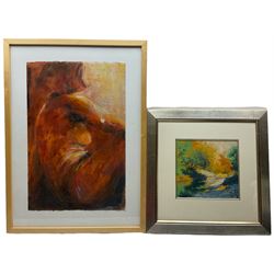 Terry Logan (British 1938-): 'Autumn Reflections on the River Skirfare', pastel signed, labelled verso 23cm x 24cm; Francine Cross (British Contemporary): 'La Rousse', acrylic signed, labelled verso 57cm x 37cm (2)