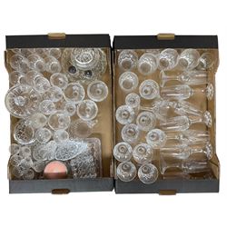 Quantity of cut glass to include brandy glasses etc. in two boxes