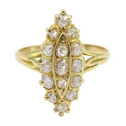 18ct gold diamond set marquise shaped ring, hallmarked, total diamond weight approx 0.50 carat