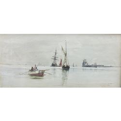 Charles William Wyllie (British 1853-1923): Shipping off the Coast, watercolour signed and dated 1890, 21cm x 45cm