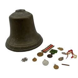 Bronze bell, stamped to base with 'ATW' and Ordnance mark H22cm, Special Constabulary Long Service medal, French Defence medal, various medallions etc