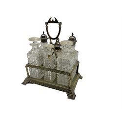 19th/ early 20th century silver plated six bottle cruet stand, L20cm 