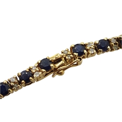 9ct gold sapphire and diamond line bracelet, London import marks 1989 