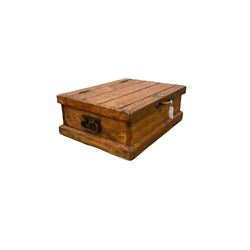 Pine trunk, the hinged lifting lid opening to reveal one lift out tray and storage space 