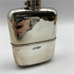 Edwardian silver hip flask with detachable cup 14cm, Sheffield 1902 Maker G J and W Hawksley, approx 7.4oz