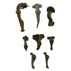 Roman British - collection eight copper alloy head-stud, knee and trumpet brooches, some with fragmentary decoration along the bow and clasp hoops, once with spring mechanism, all circa 1-200 AD