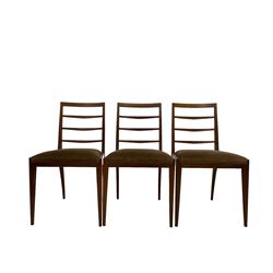 Greaves & Thomas - Teak extending dining table together with set six teak ladder back chairs of similar design with drop in seat pads, raised on square tapering supports 