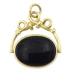 9ct gold black onyx and carnelian swivel fob pendant, hallmarked