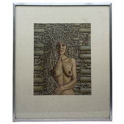 Elson (British contemporary): Sci Fi Mechanical Half Length Female Nude, screenprint embellished with paint signed 38cm x 30cm