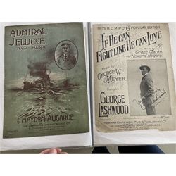 An album of Victorian and later sheet music covers mostly relating to WW1 to include What did you do in the Great War Daddy?, Your King and Country want You, Rag-Time Soldier Man, Back From the Front, Jubilation Day and many others (approx 40, plus later printed covers) Provenance: From the Estate of a Local private collector