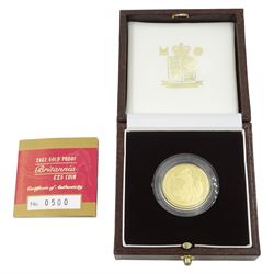 Queen Elizabeth II 2002 gold proof 1/4 ounce Britannia coin, cased with certificate 
