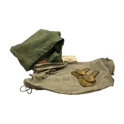 1950s Belgian military uniform including greatcoat, jacket with brass buttons, kit bag, Artillery cap badge and other items and a pair of Cuban military epaulettes 